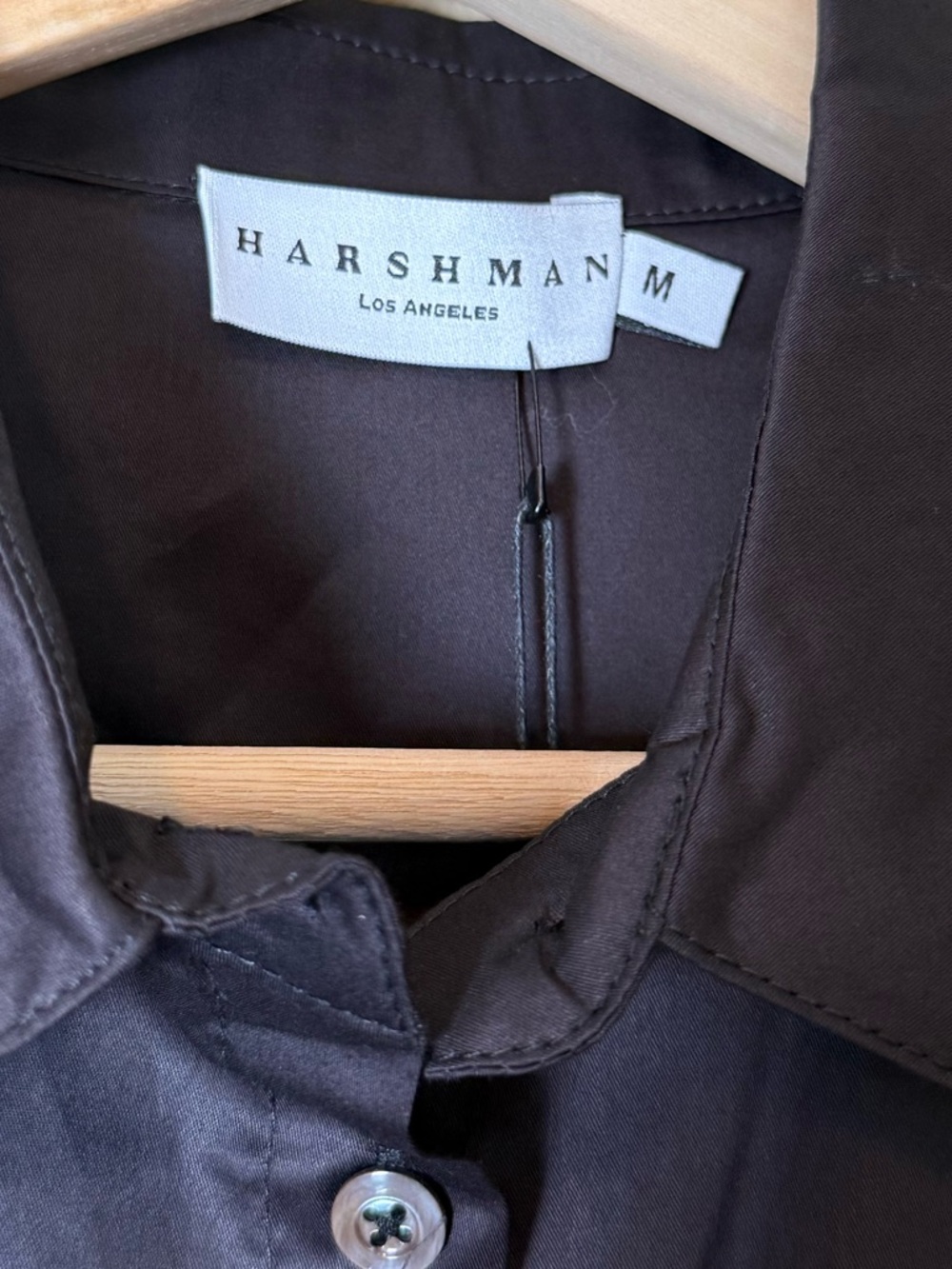 NWT Harshman Los Angeles Black Long-Sleeve Button Pullover Cotton Shirt Medium - Picture 5 of 7